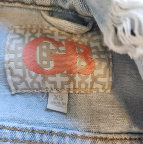 XS GB Jean Jacket Cutout Open Denim Accent Lightwash Punk Boho Ripped Distressed - Picture 3 of 7